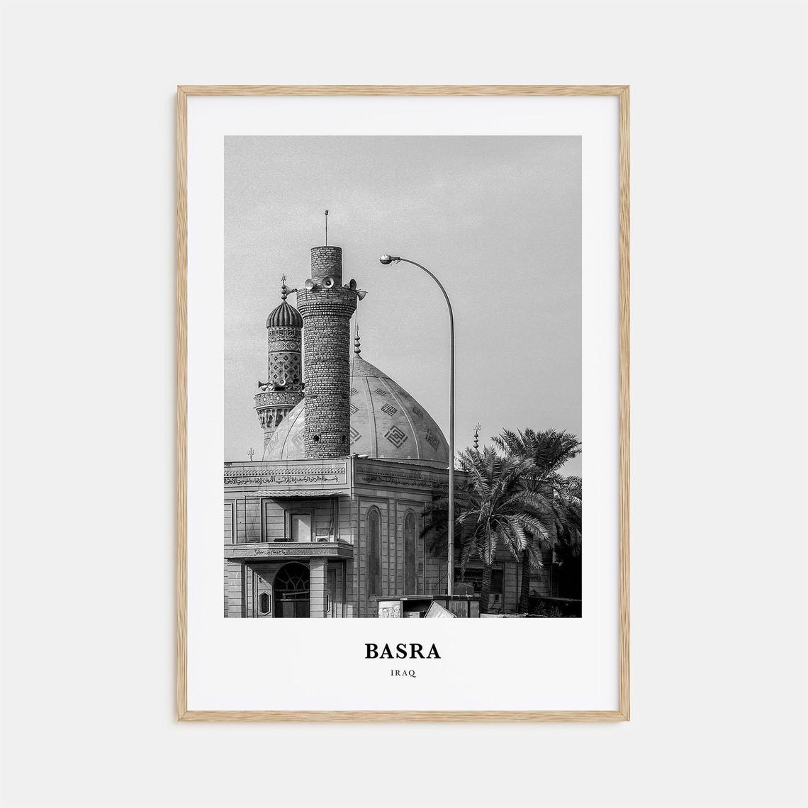 Basra Iraq Majestic Mosque With Dome And Minarets Black White Poster