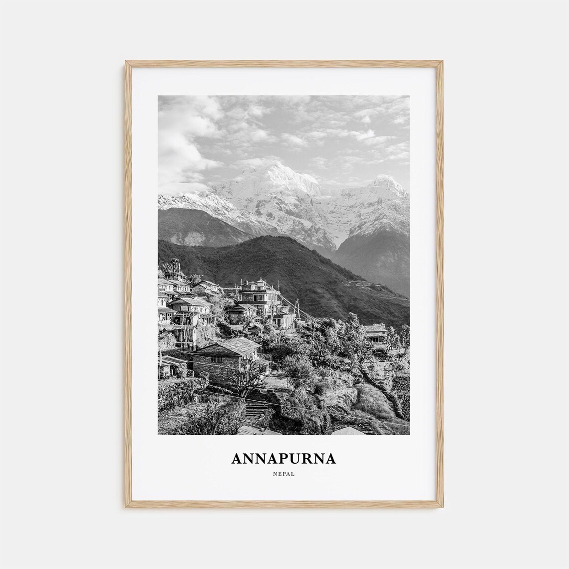 Annapurna Nepal Himalayan Village below Snow Capped Peaks Poster