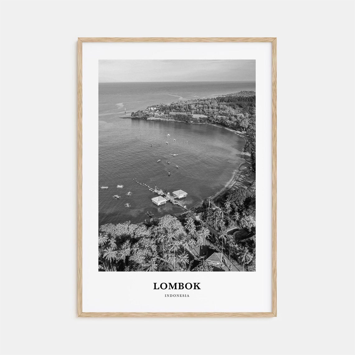 Lombok Indonesia Tropical Bay Aerial Black White Beach Poster