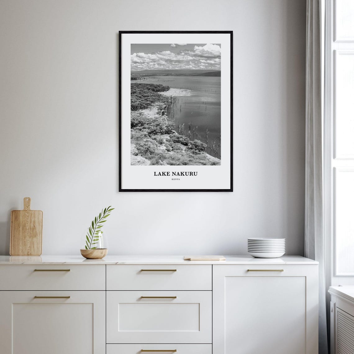 Lake Nakuru African Shoreline Black And White Kenya Safari Poster - Image 2