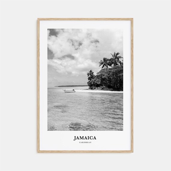 Jamaica Caribbean Black and White Tropical Palm Beach Boat Poster