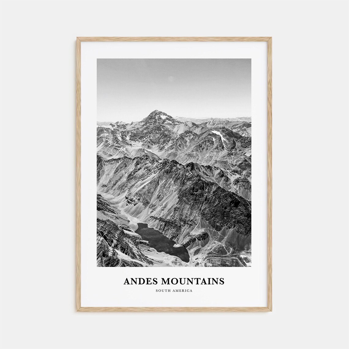 Andes Mountains Aerial Peaks Black and White Adventure Poster