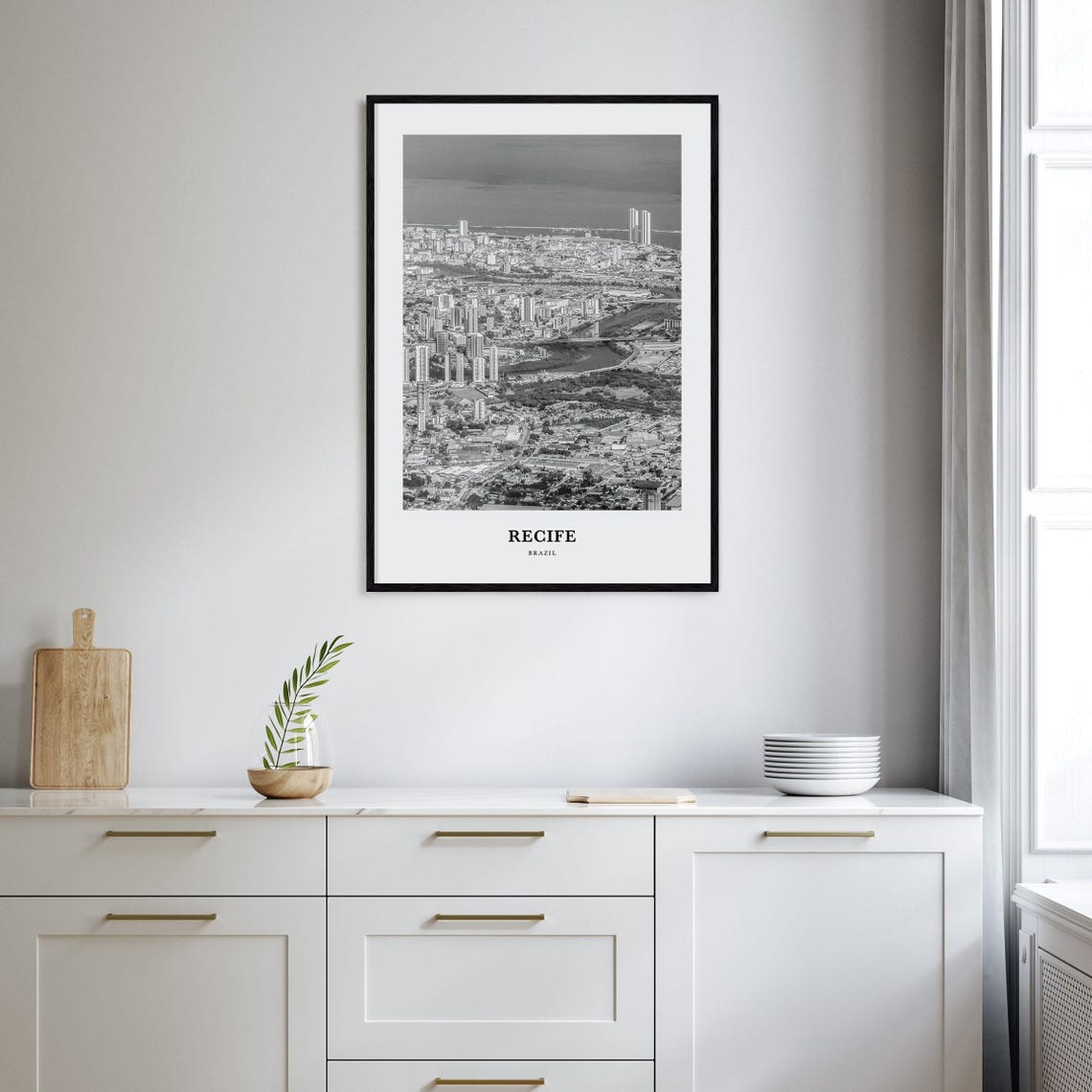 Recife Brazil Black and White Aerial City Skyline Travel Poster - Image 2