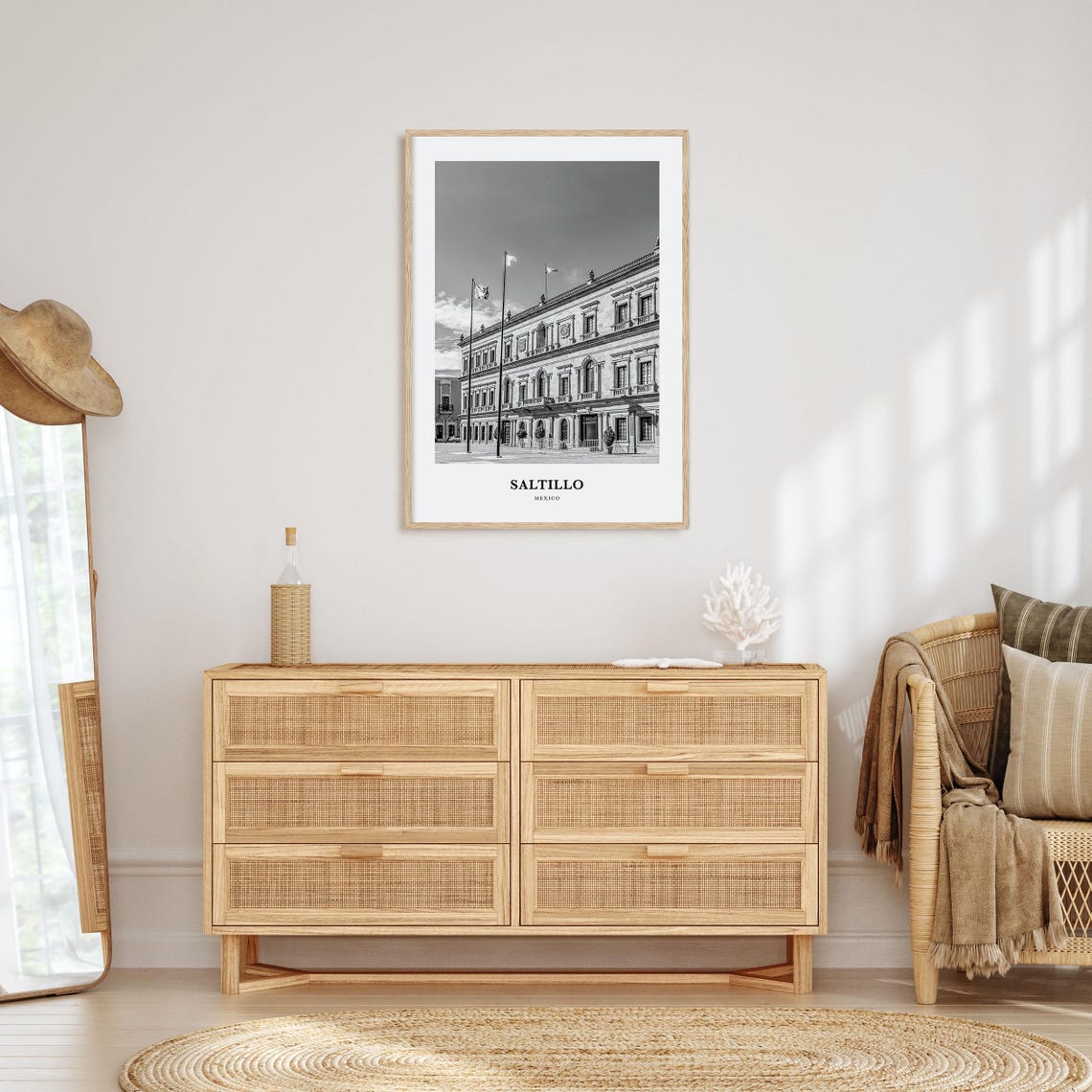 Saltillo Mexico Colonial Architecture Black and White Travel Poster - Image 3