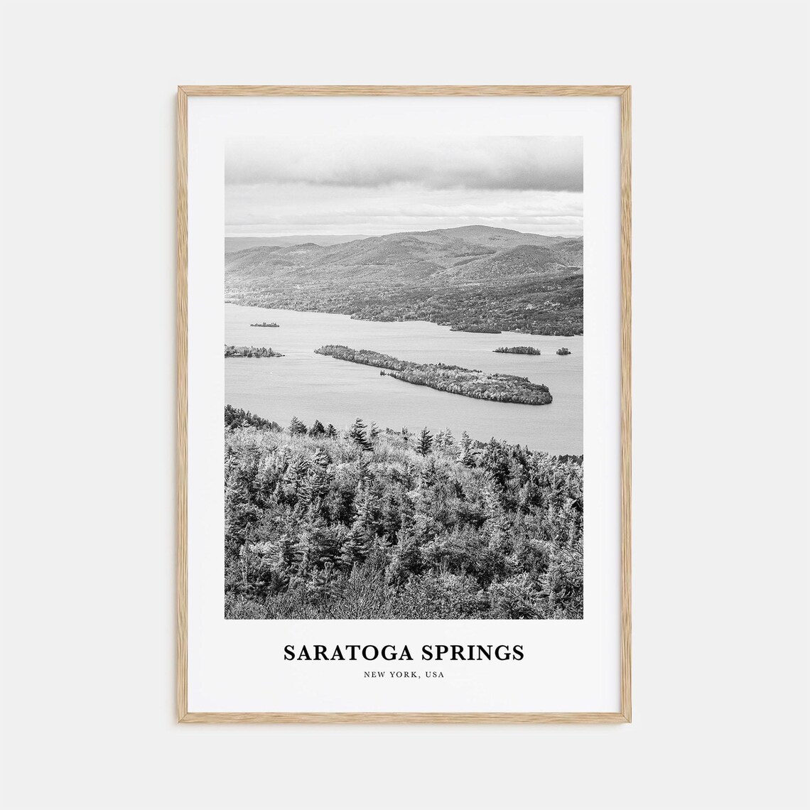 Saratoga Springs New York Lake Islands Hills Black White Photo Poster