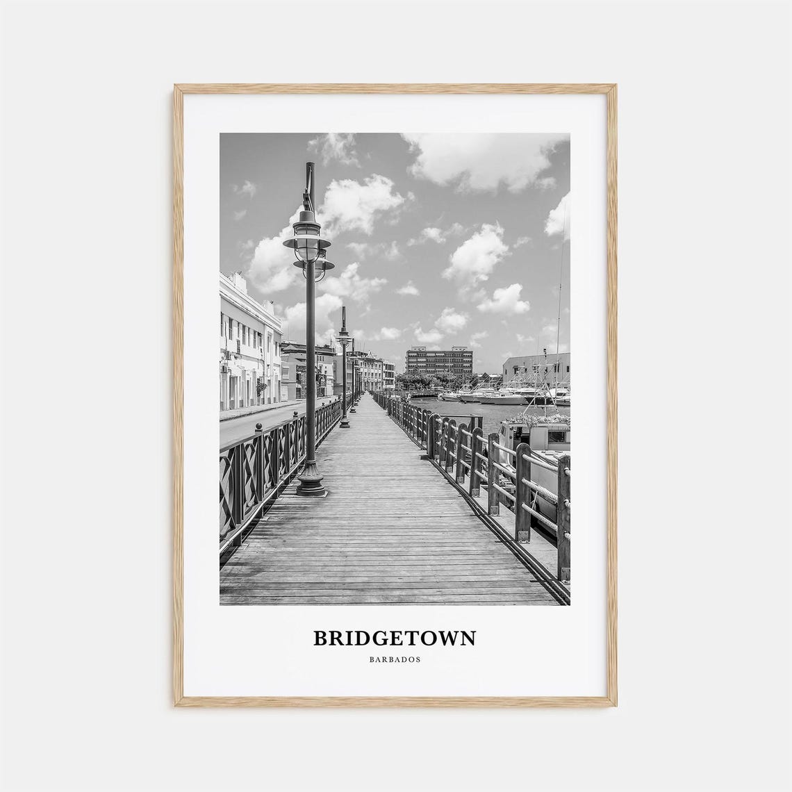Bridgetown Barbados Boardwalk Harbor Lamps Black and White Poster