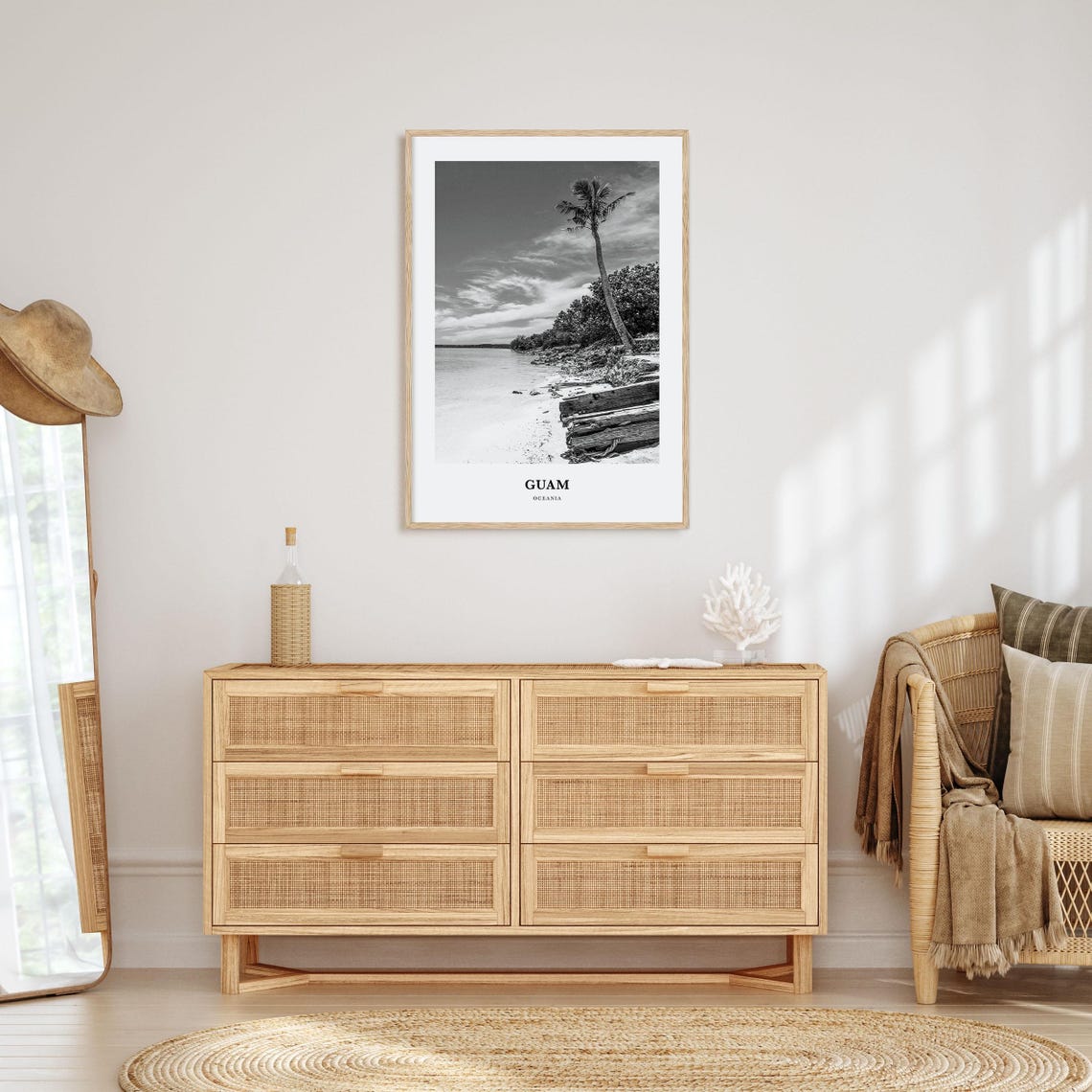 Guam Palm Tree Beach Shoreline Oceania Black And White Travel Poster - Image 3