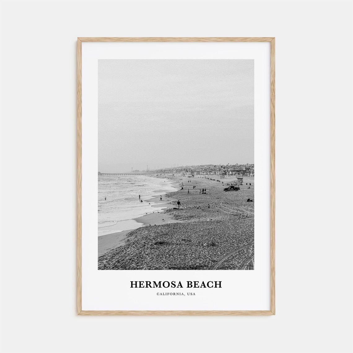 Hermosa Beach California Shoreline Crowds Black and White Poster