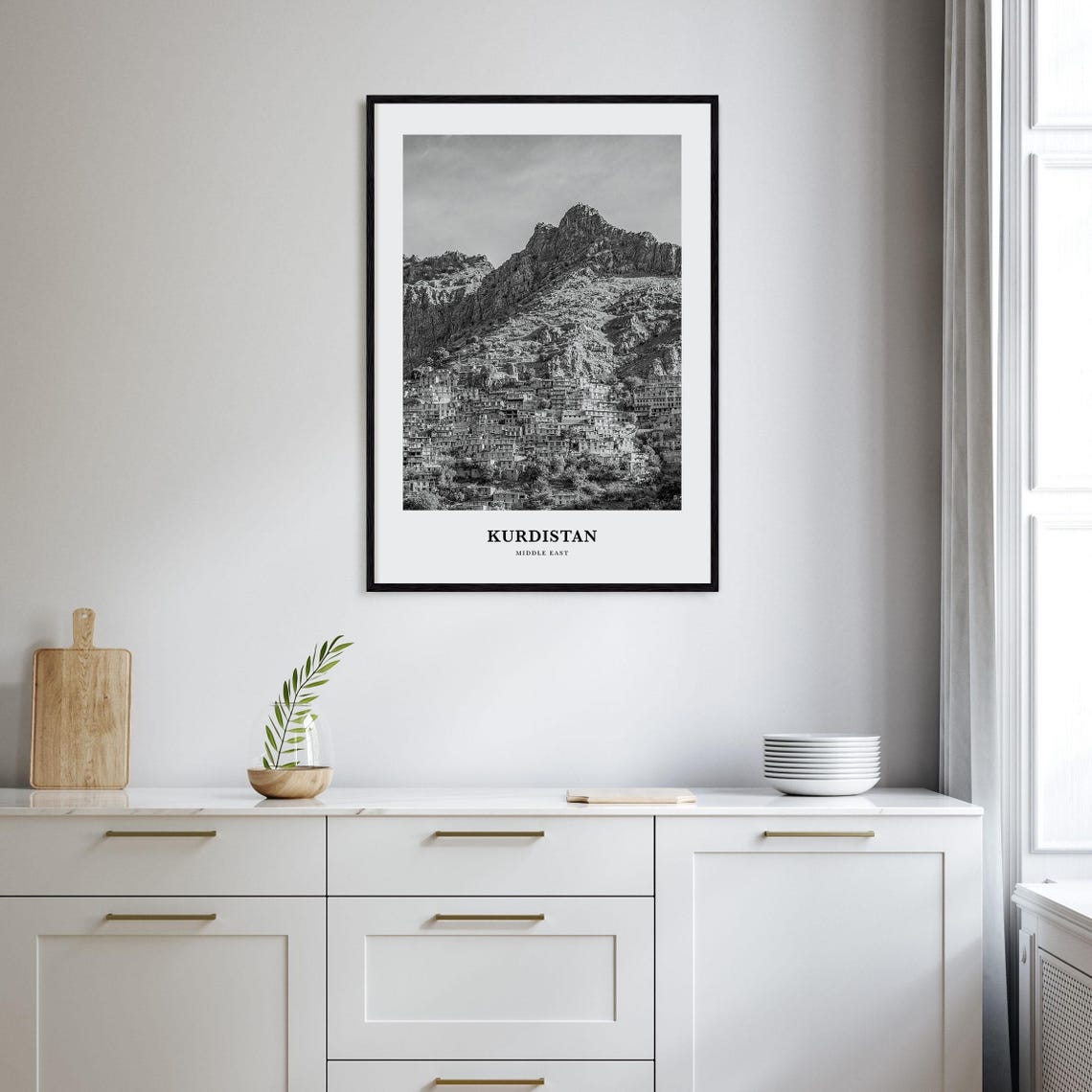 Kurdistan Middle East Mountain Hillside Village Black and White Poster - Image 2