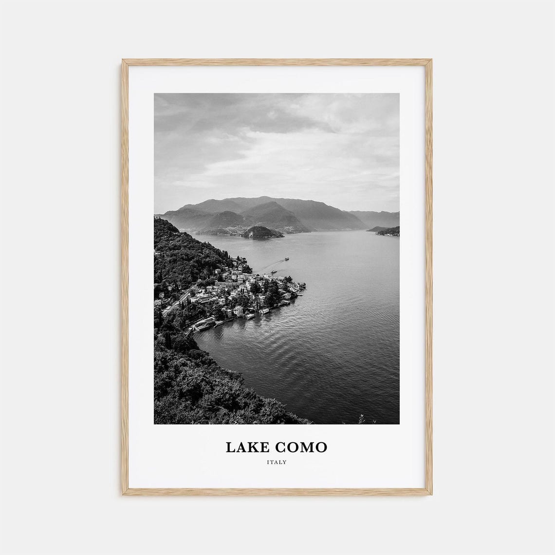 Lake Como Italy Panoramic Shoreline Black and White Travel Poster