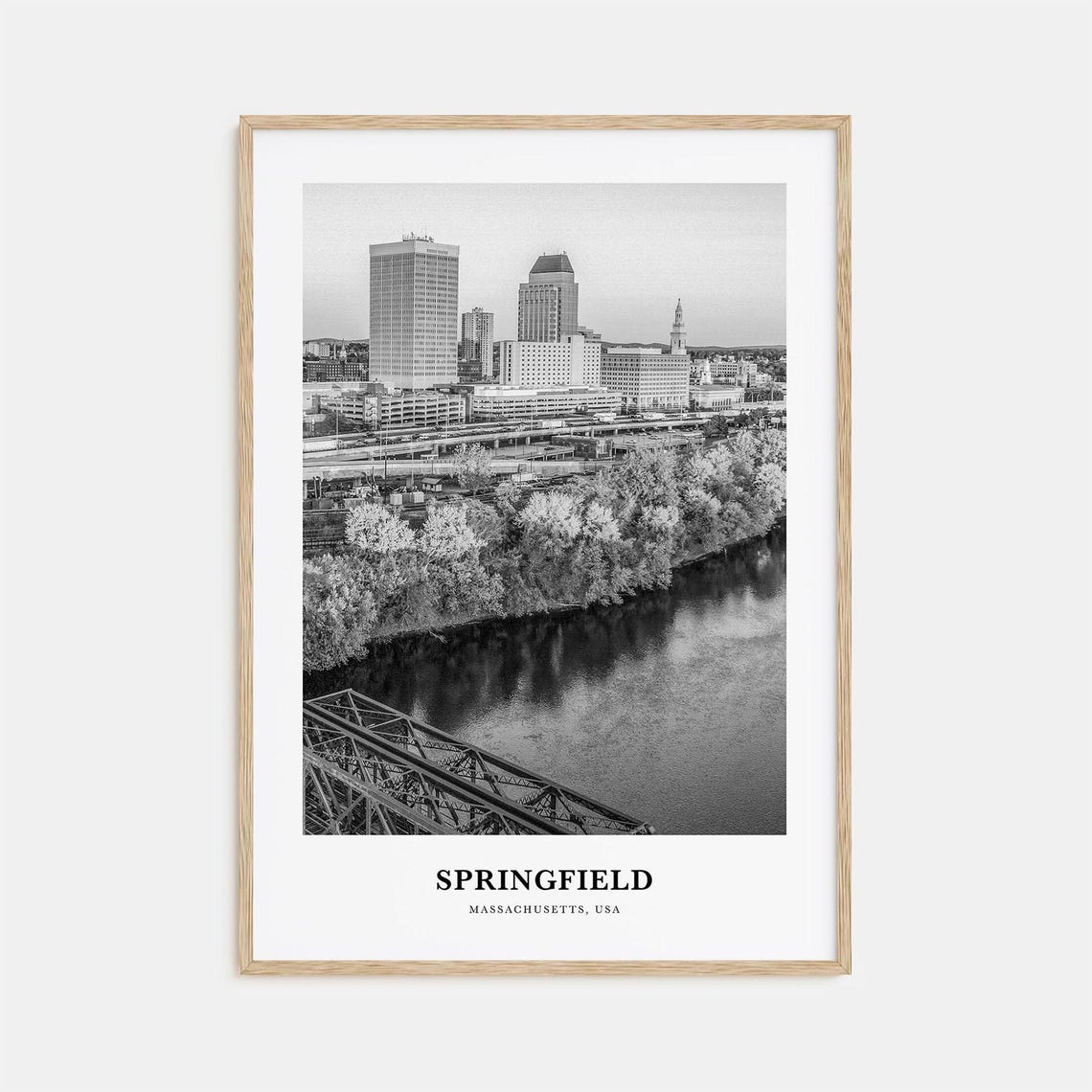 Springfield Massachusetts River Skyline Railway Bridge Photo Poster
