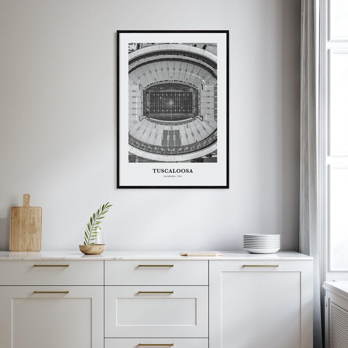 Tuscaloosa Alabama Stadium Aerial Crimson Tide Black White Poster - Image 2