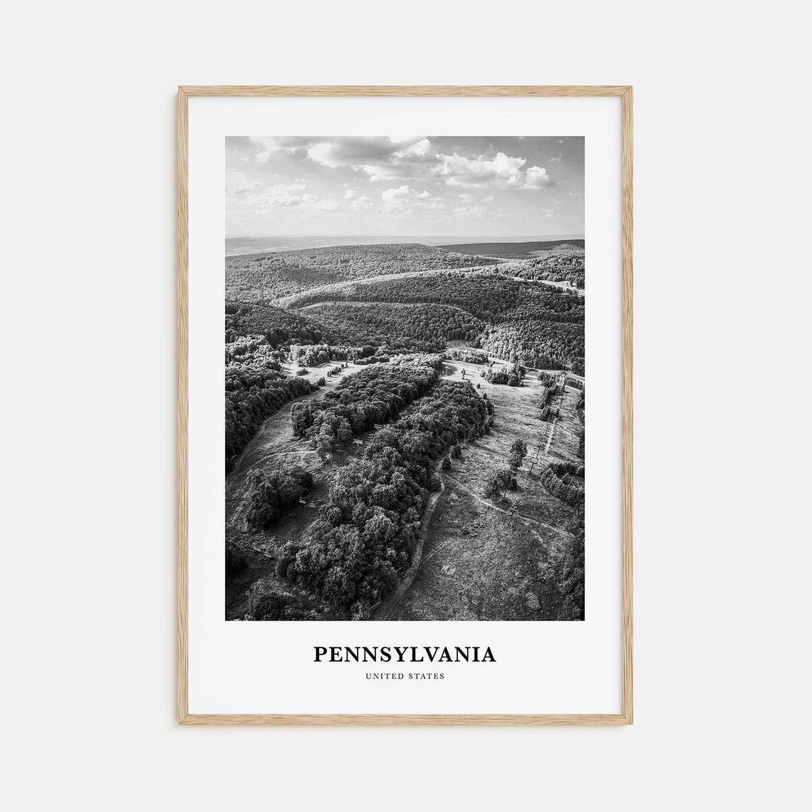 Pennsylvania Rolling Forested Hills Aerial Black and White Poster