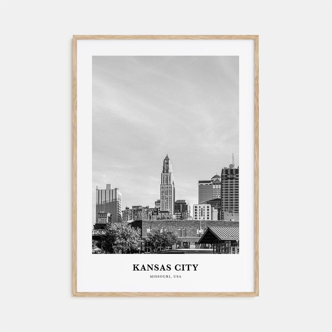 Kansas City Missouri Black and White Classic Riverfront View Poster