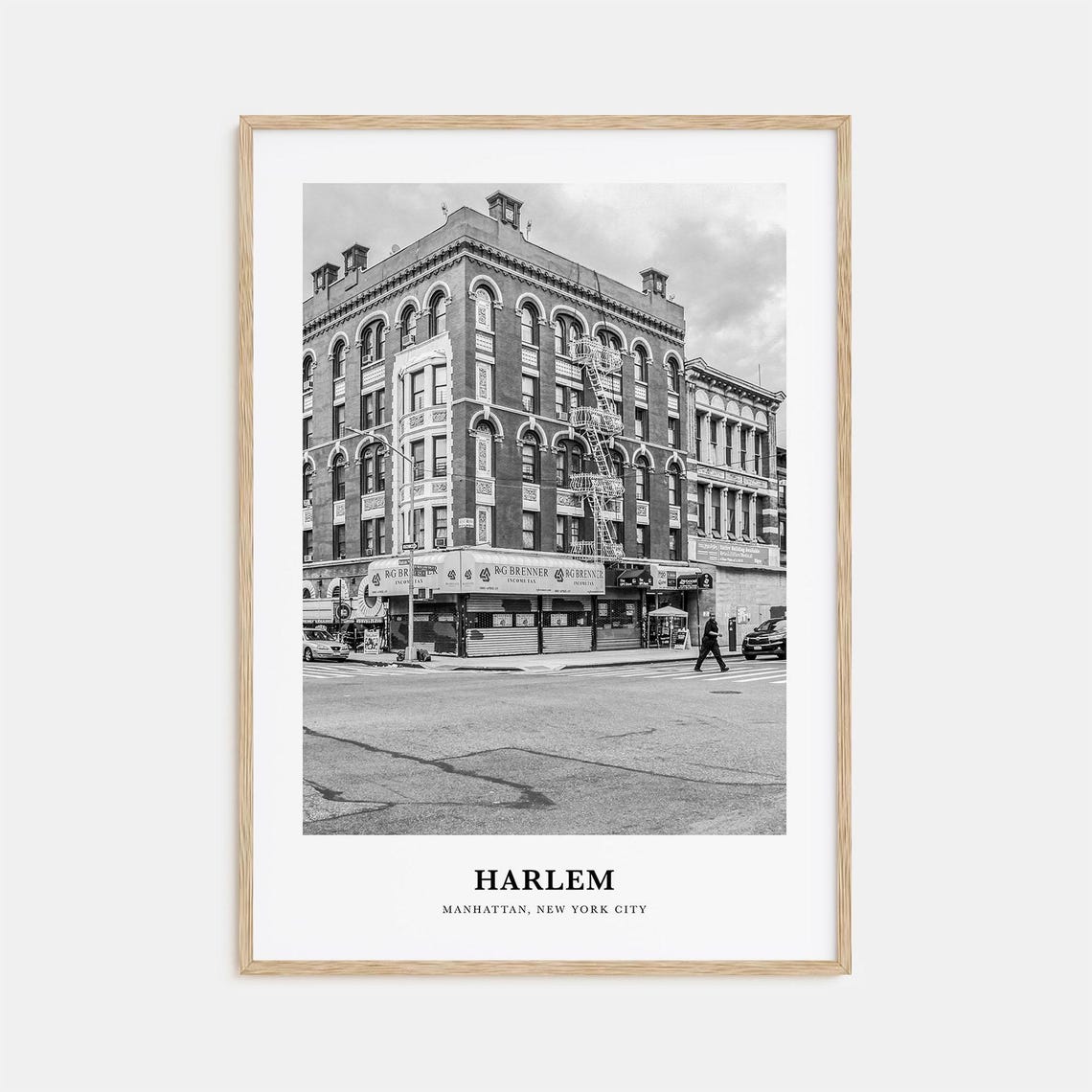 A Harlem Manhattan Brownstone Corner Fire Escape Black White Poster