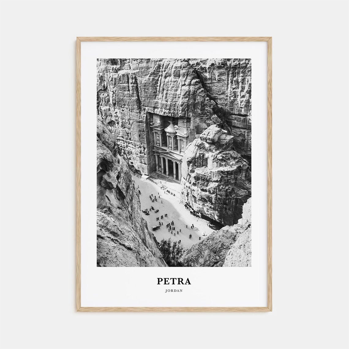 Petra Jordan Treasury Al-Khazneh Rock Facade Black and White Poster