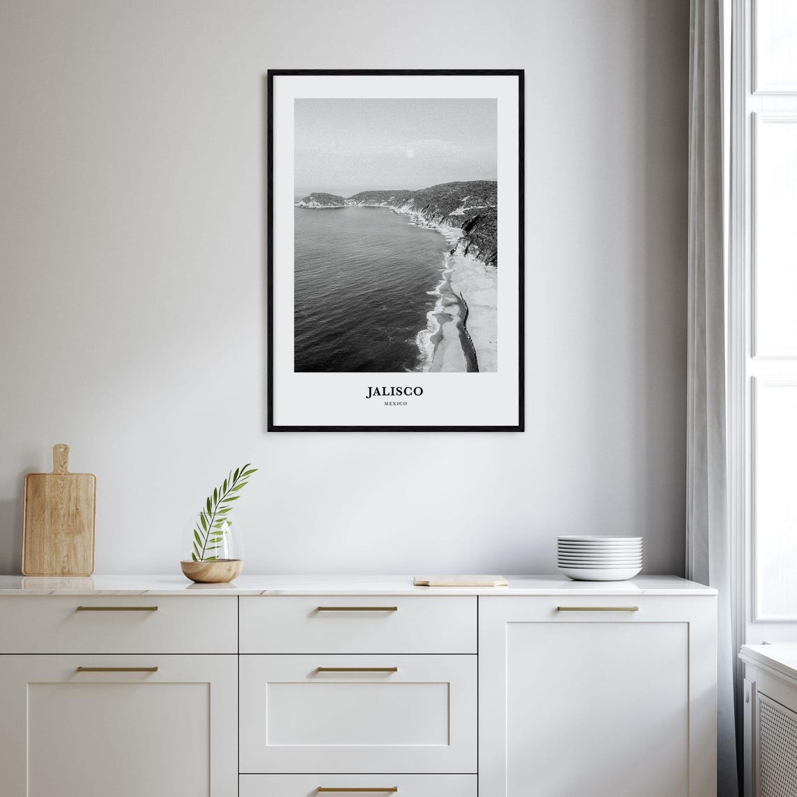 Jalisco Mexico Aerial Coastline Cliffs Black and White Poster - Image 2