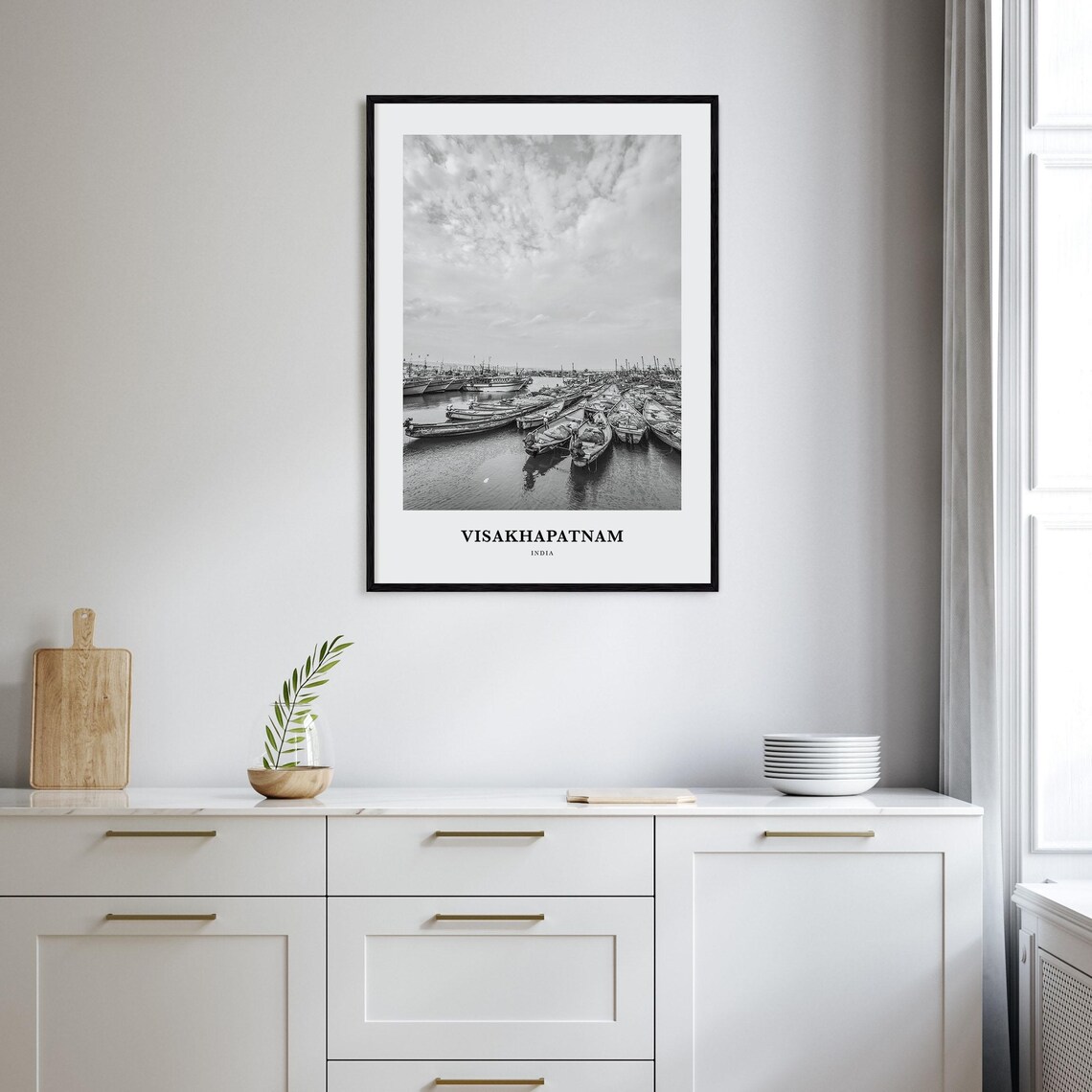 Visakhapatnam India Fishing Boats In Harbor Black White Poster - Image 2