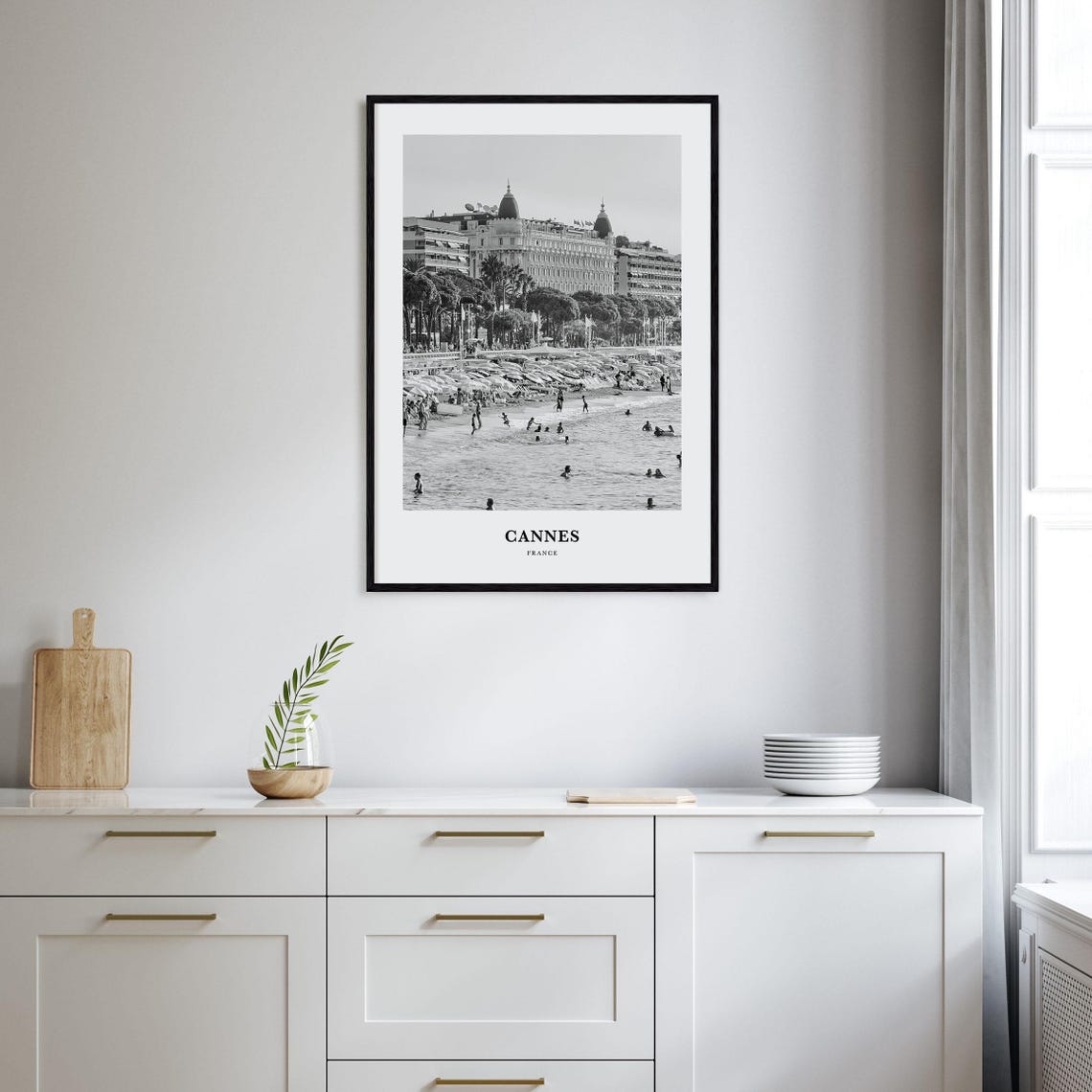 Cannes France Beachfront Grand Hotel Riviera Black White Travel Poster - Image 2