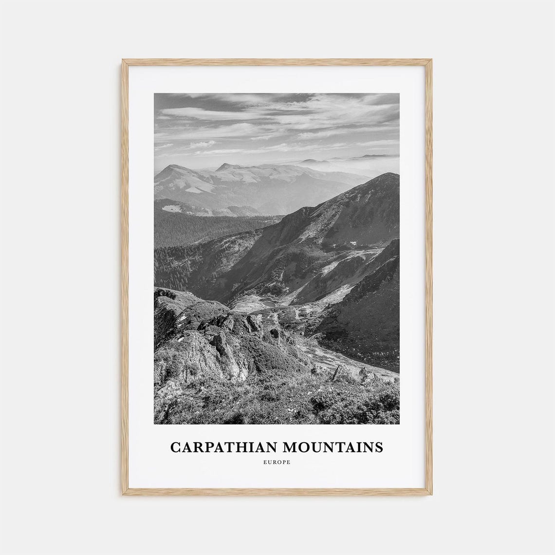 Carpathian Mountains Panorama View Black and White Travel Poster
