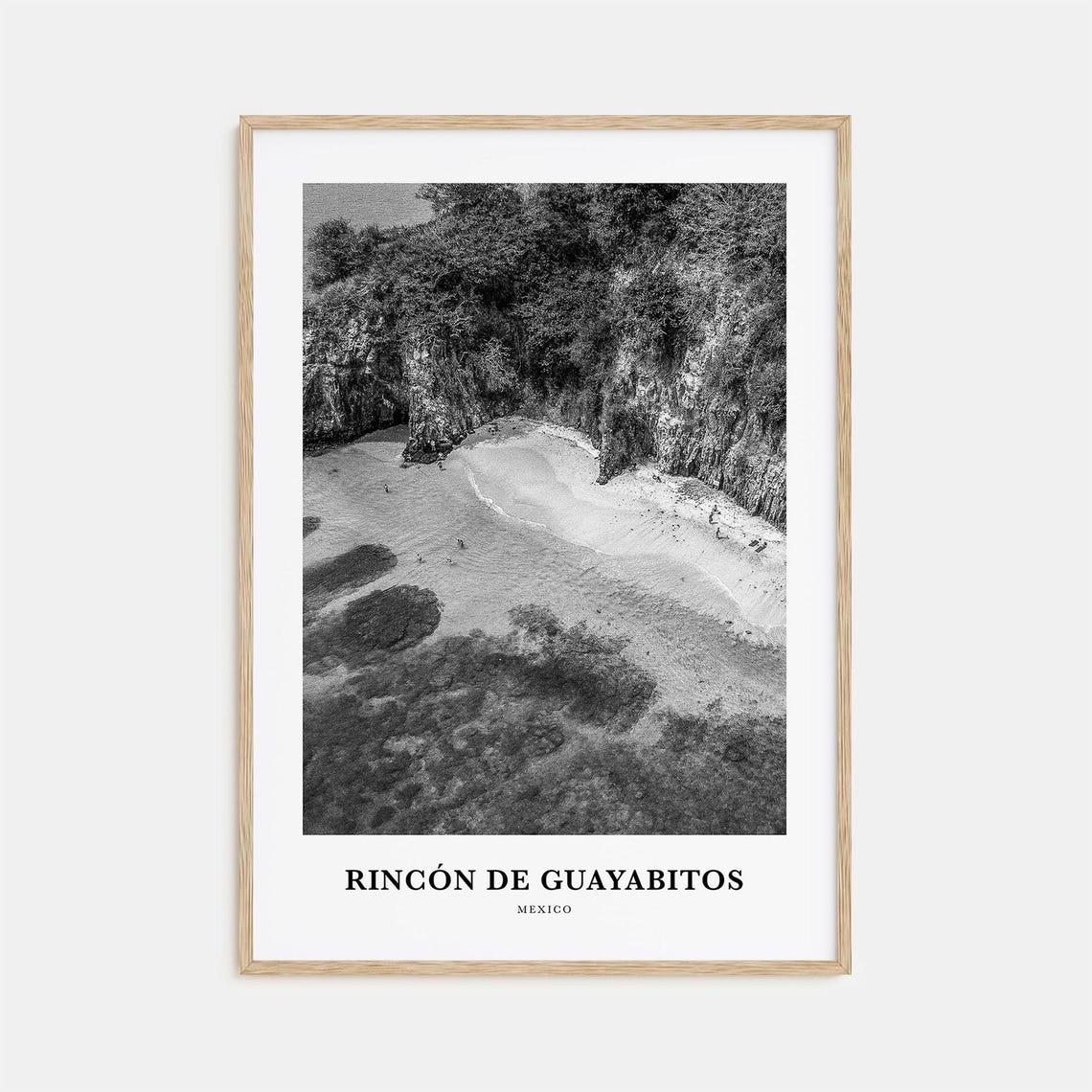 Rincon de Guayabitos Mexico Aerial Beach Cove Black White Poster