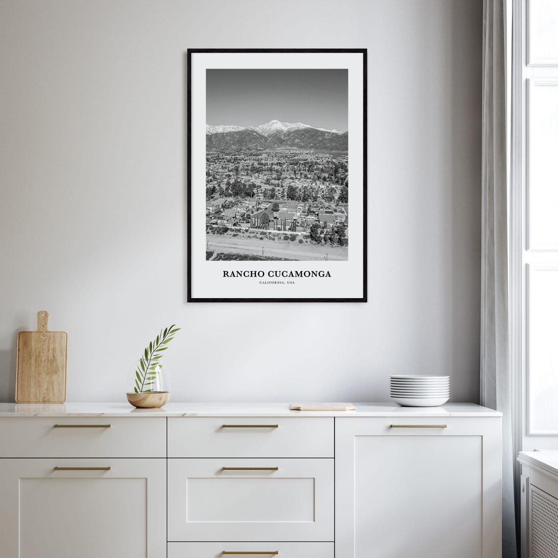 Rancho Cucamonga California Black and White Aerial Travel Poster - Image 2