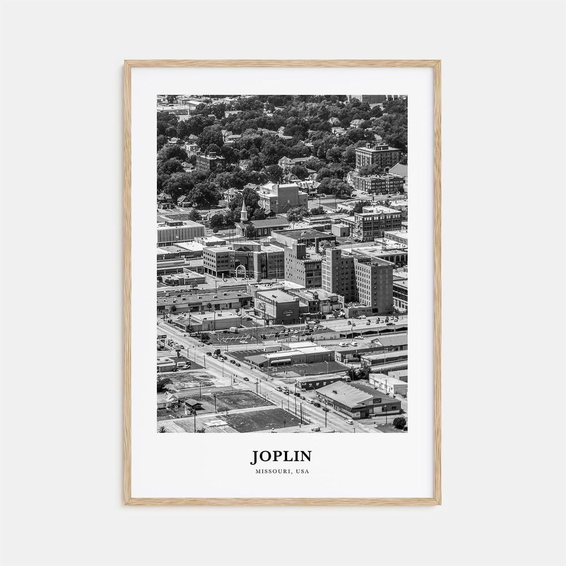 Joplin Missouri Black and White Aerial Downtown Streets Poster