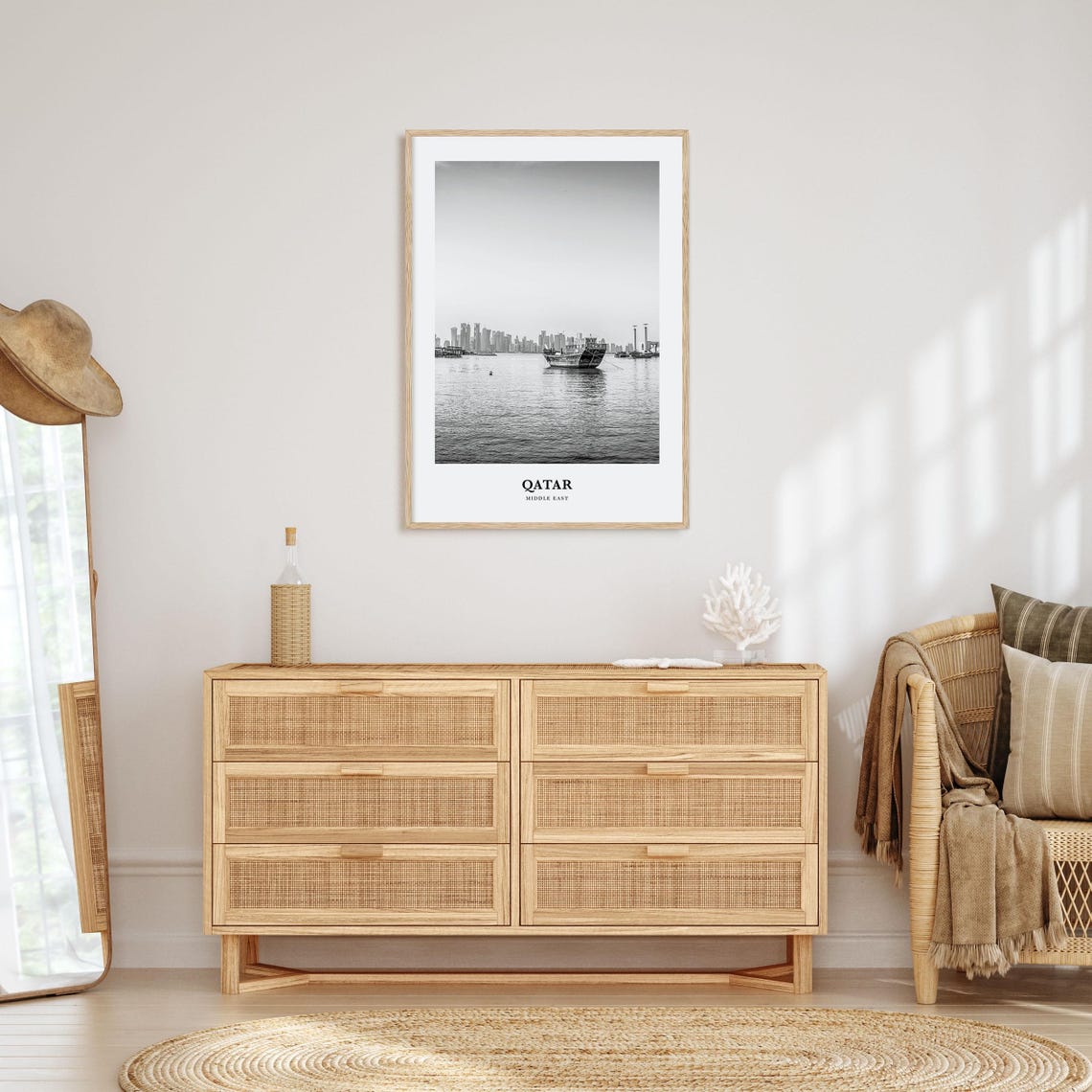Qatar Middle East Traditional Dhow Harbor Black White Art Print - Image 3