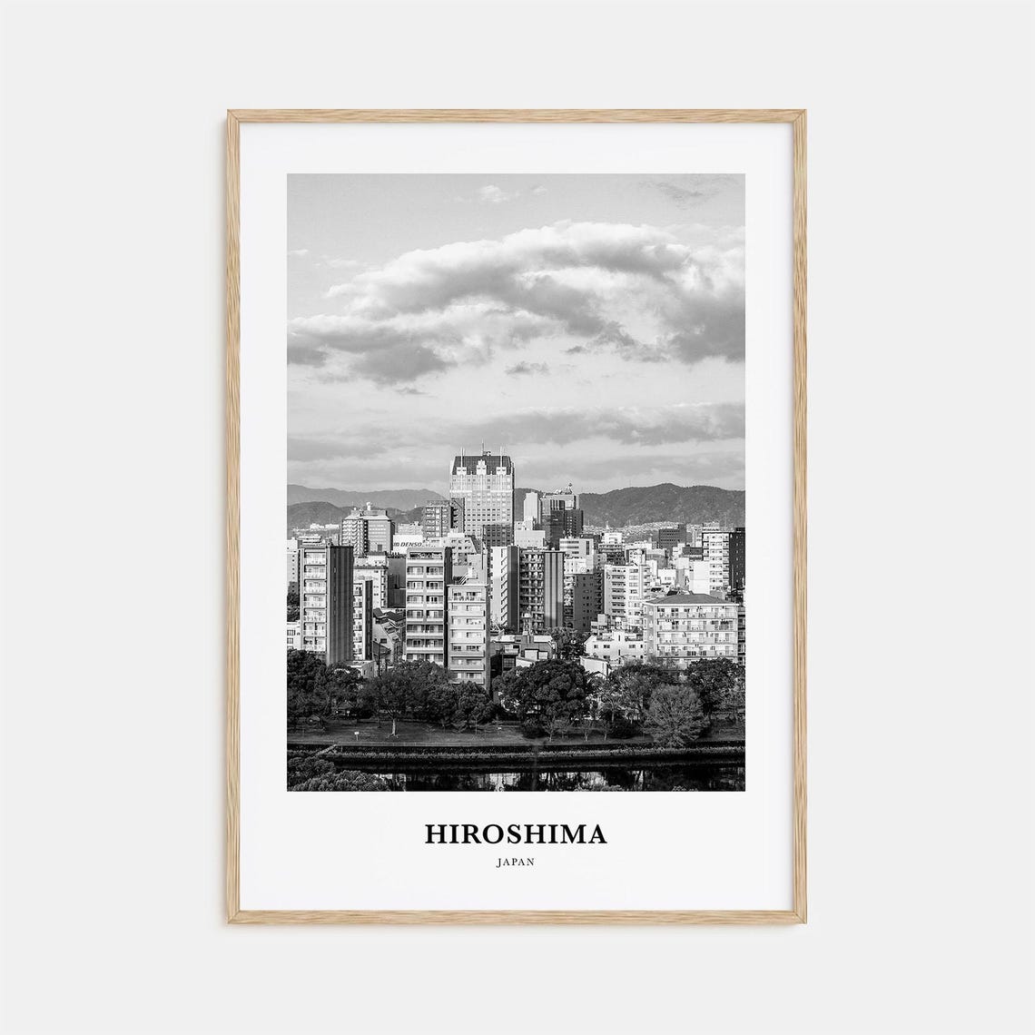 Hiroshima Japan City Skyline Black and White Photography Poster