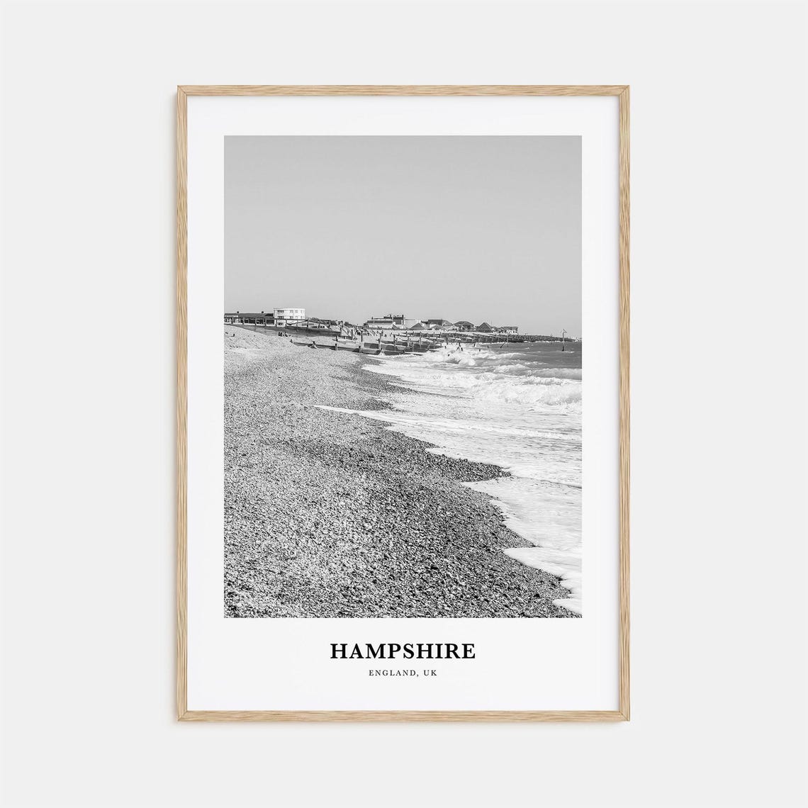 Hampshire England Shingle Beach Crashing Waves Black White Poster