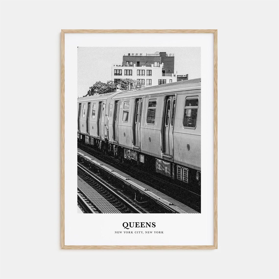 Queens New York Elevated Subway Train Black and White Art Poster