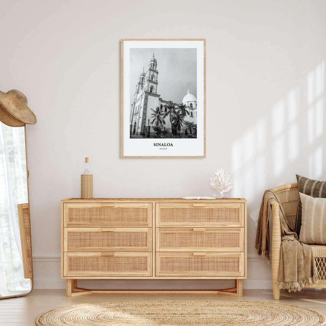 Sinaloa Mexico Cathedral Palms Black and White Colonial Poster - Image 3
