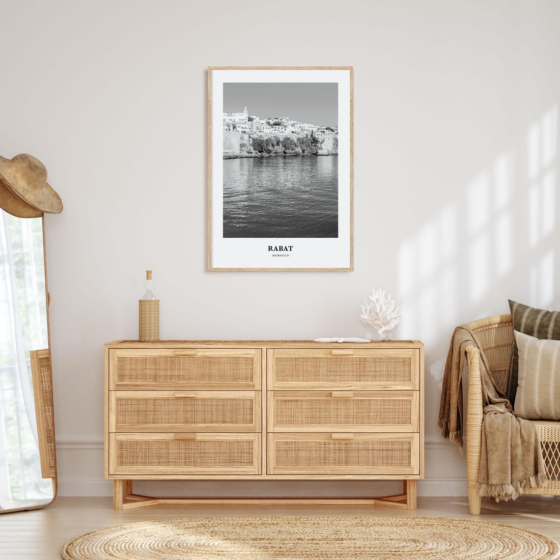 Rabat Morocco Waterfront City Black and White Travel Wall Poster - Image 3