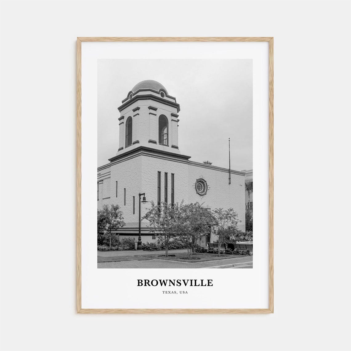 Brownsville Historic Dome Tower Building Black and White Poster