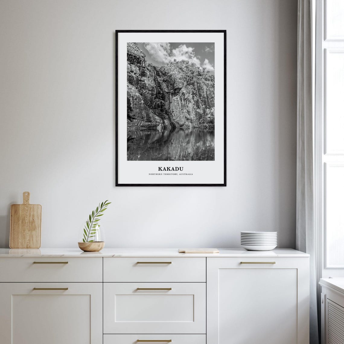 Kakadu Australia Black and White Dramatic Cliff Reflection Poster - Image 2