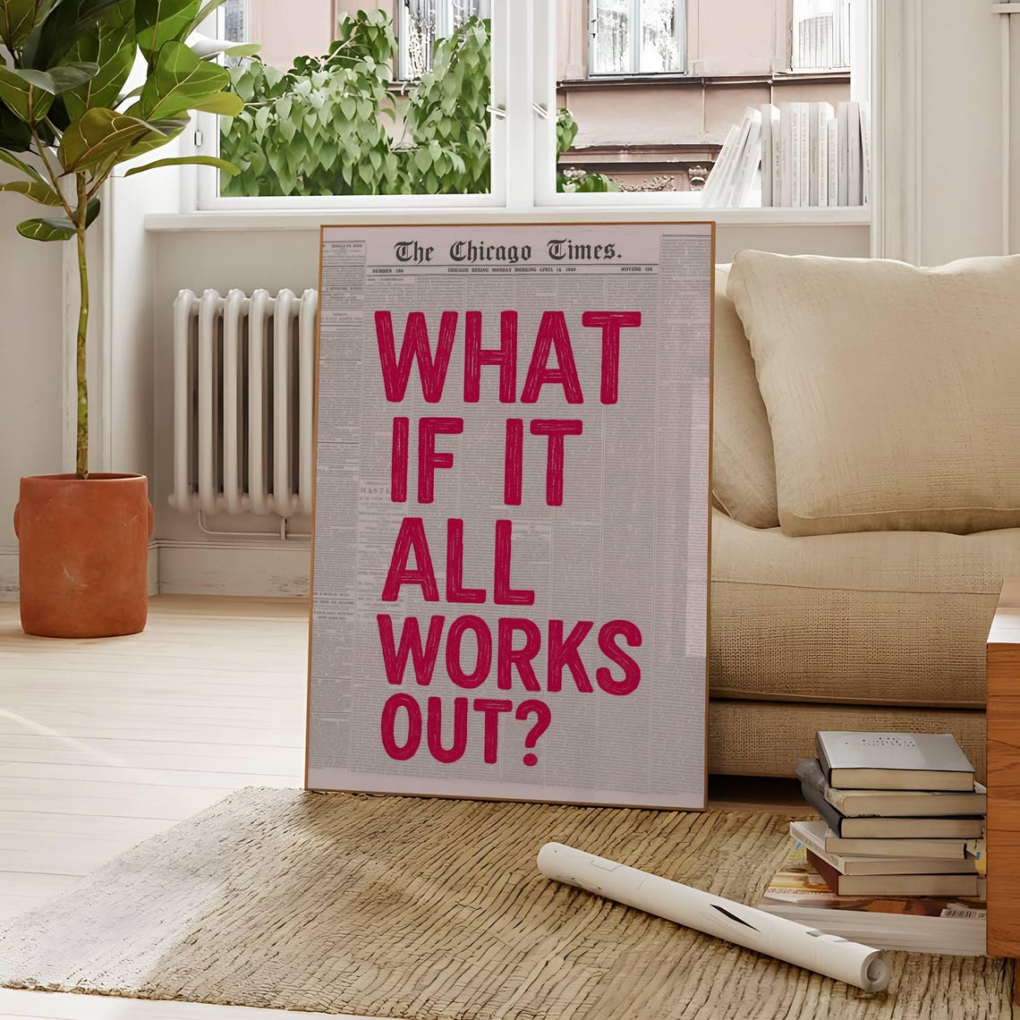 What If It All Works Out Red Retro Newspaper Typography Quote Poster