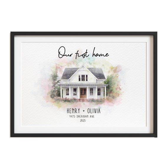 Custom Watercolor House Poster Painting Perfect Housewarming Gift Realtor First Home Personalized Wall Art