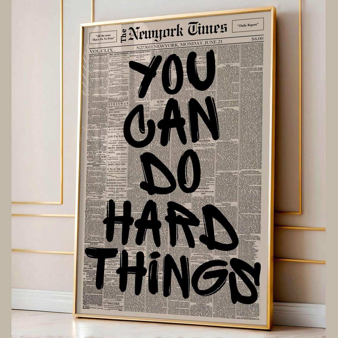 Retro You Can Do Hard Things Typography Poster Print