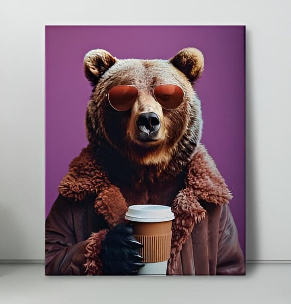 Large Art Of A Brown Bear Drinking Coffee Mothers Day Art Mama Bear Wall Art For The Animal Lover Aesthetic Prints