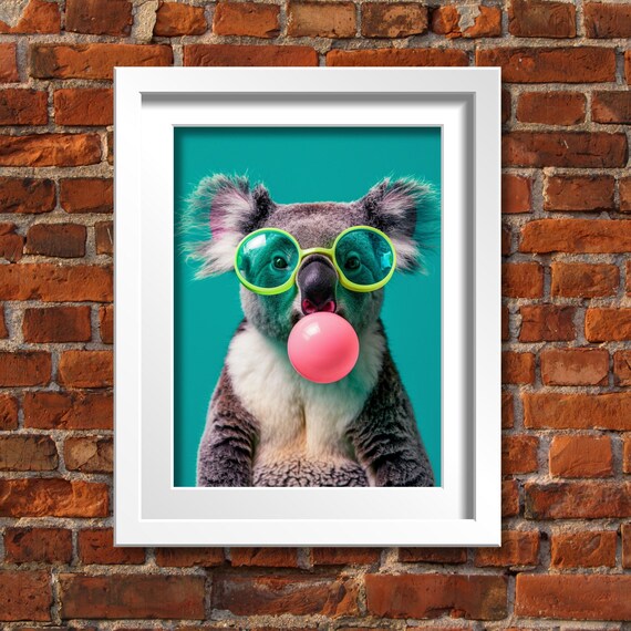 Koala Blowing Pink Bubblegum in Neon Green Sunglasses Pop Art Poster