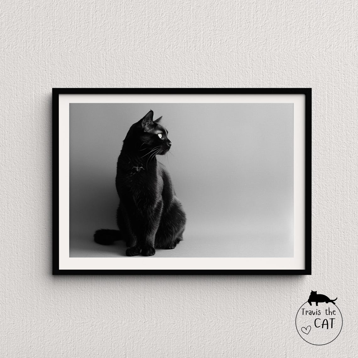 Black Cat Profile Minimalist Black and White Studio Photography Poster