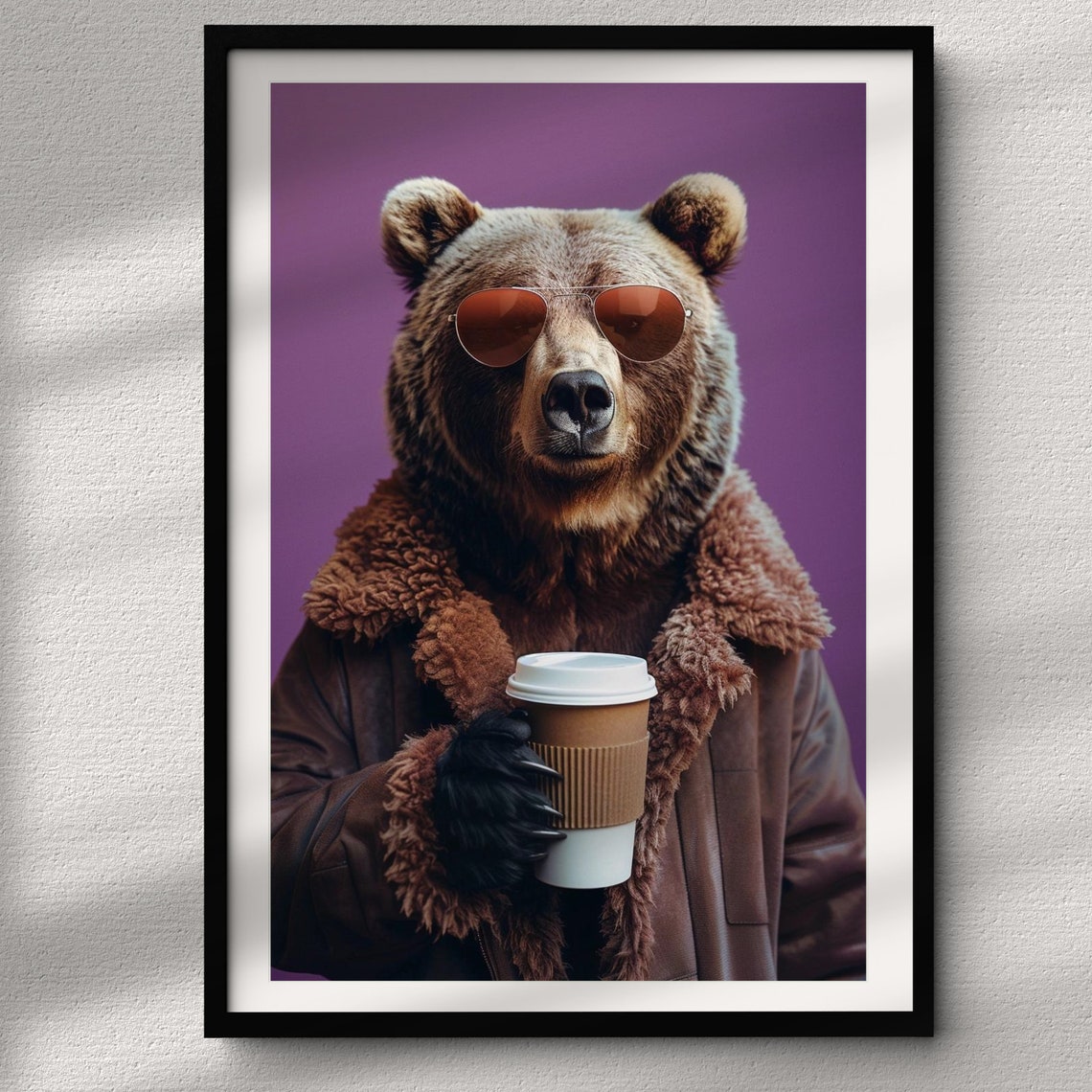 Cool Brown Bear With Aviator Shades and Coffee Cup Vintage Pop Poster