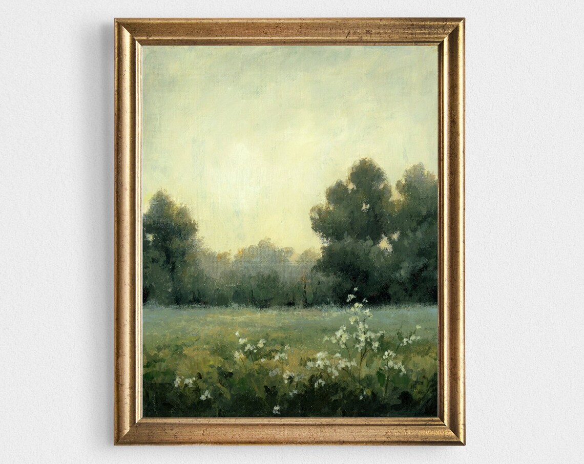 Sunset Meadow Oil Painting Art Print, French Countryside