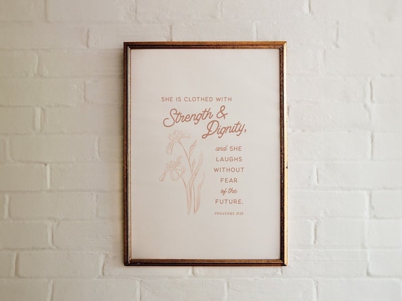 Proverbs 31 25 Strength And Dignity Rose Gold Floral Bible Poster