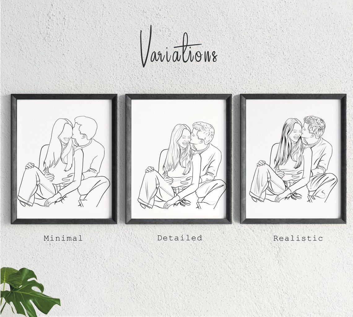 Laughing Couple With Hat Custom Line Portrait From Photo Poster - Image 3