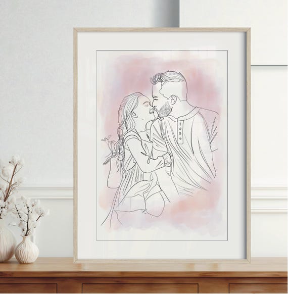 Custom Family Portrait Personalized Gift For Father Birthday Gift For Father Watercolor Family Portrait Personalized Line Drawing