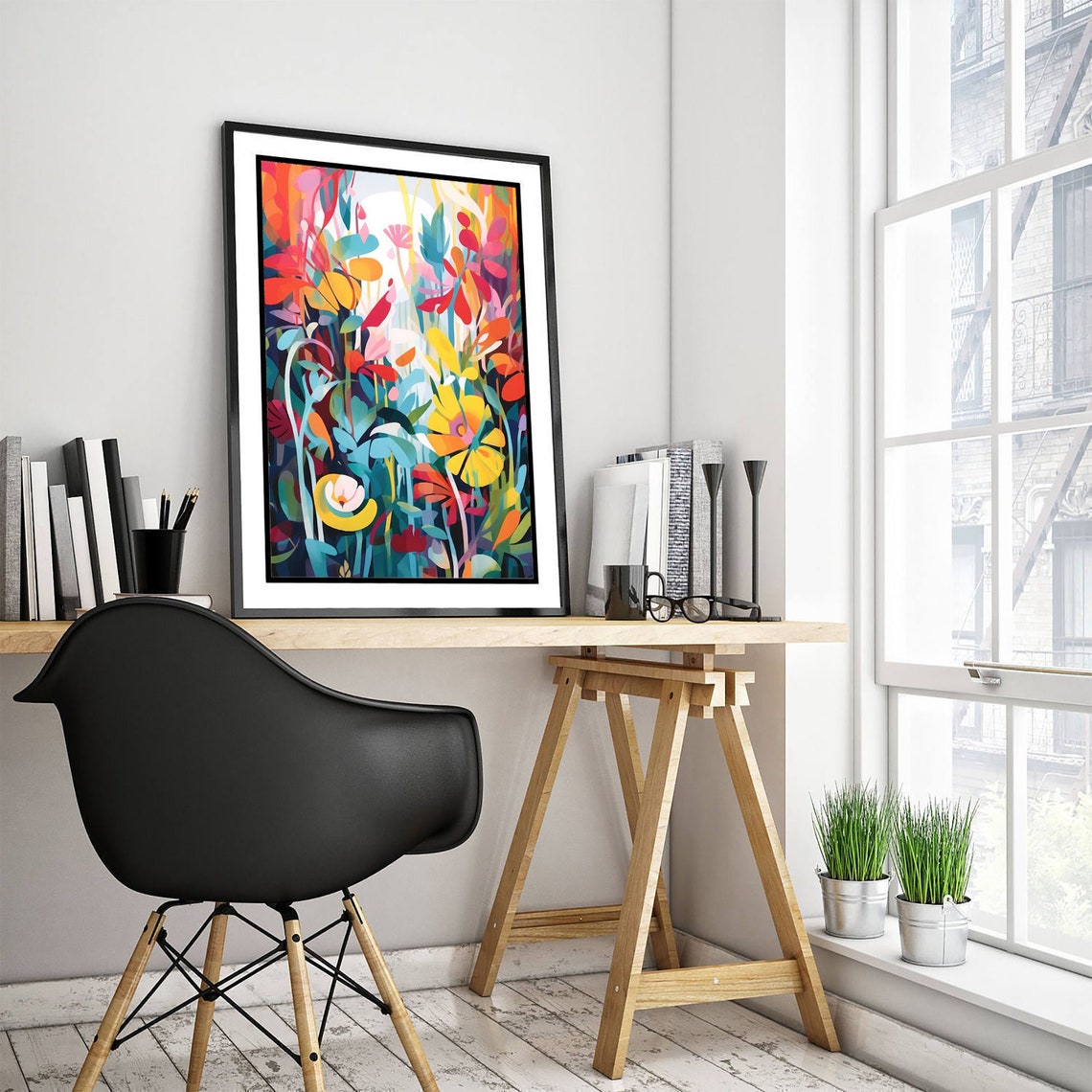 Abstract Colorful Garden Flowers Impressionist Bright Floral Print Art - Image 3