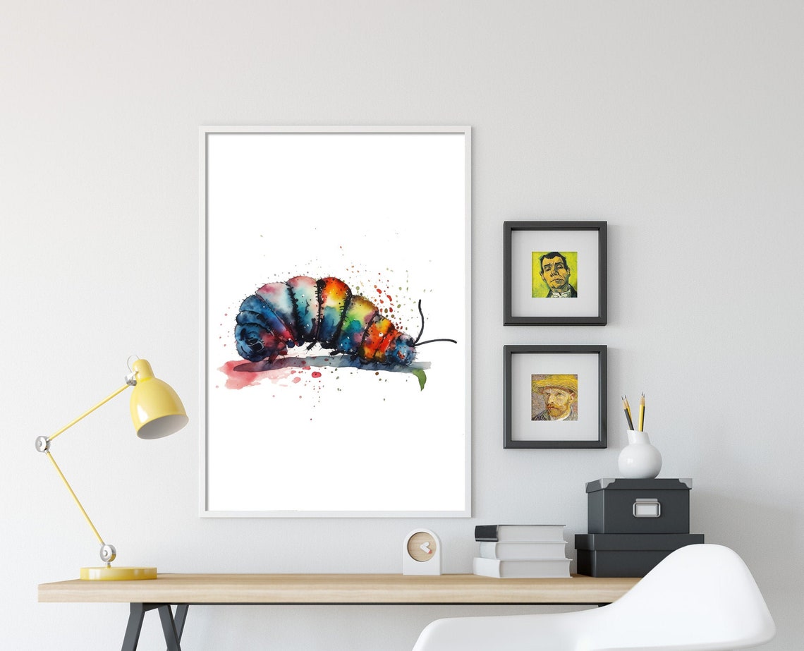 Rainbow Watercolor Caterpillar Cute Bug Illustration Art Poster - Image 4