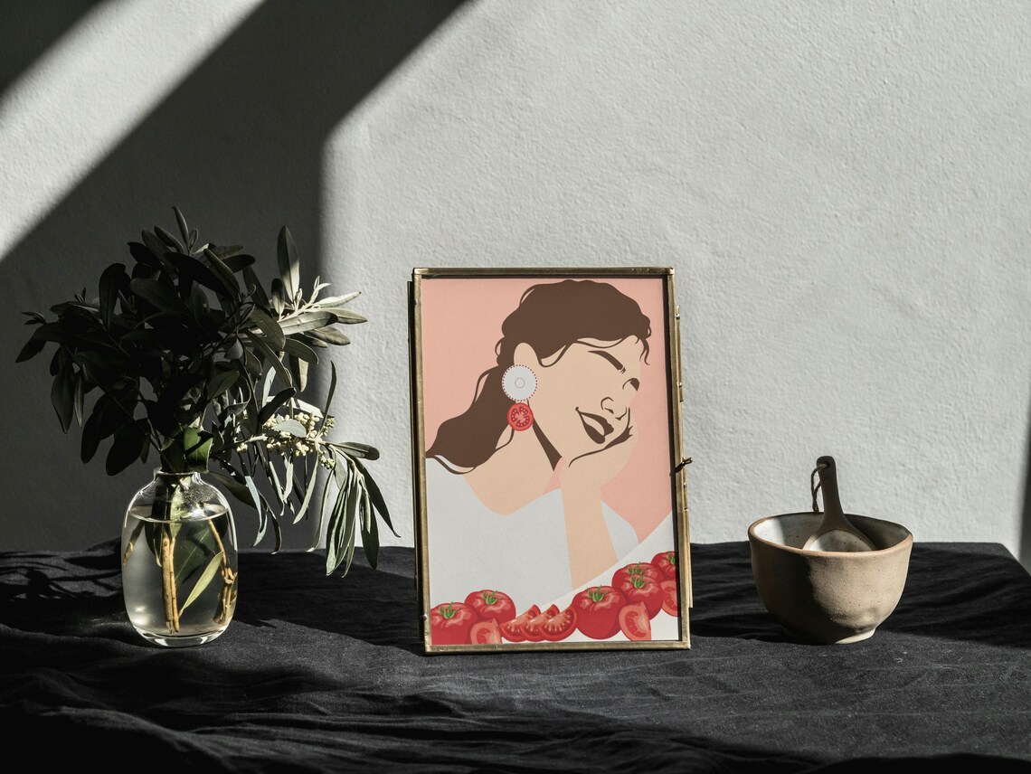 Tomato Earring Woman, Mediterranean Art Print - Image 3