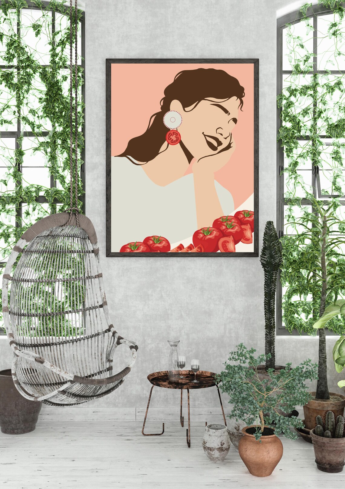 Tomato Earring Woman, Mediterranean Art Print - Image 2
